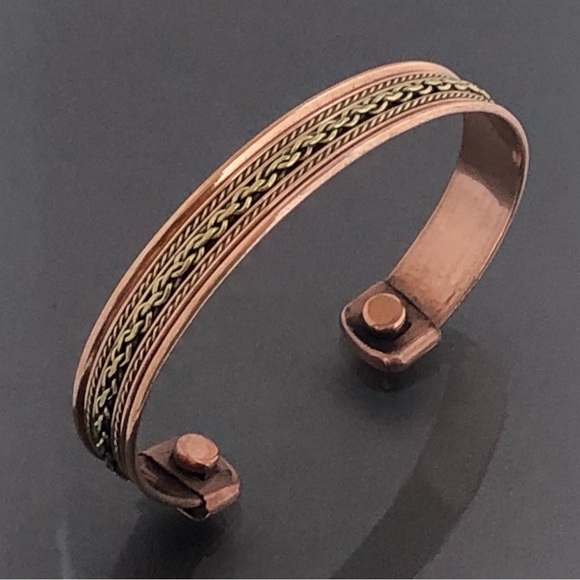 Two Tone Link Pure Copper Magnetic Bracelet Energy Cuff Bangle - Picture 6 of 8